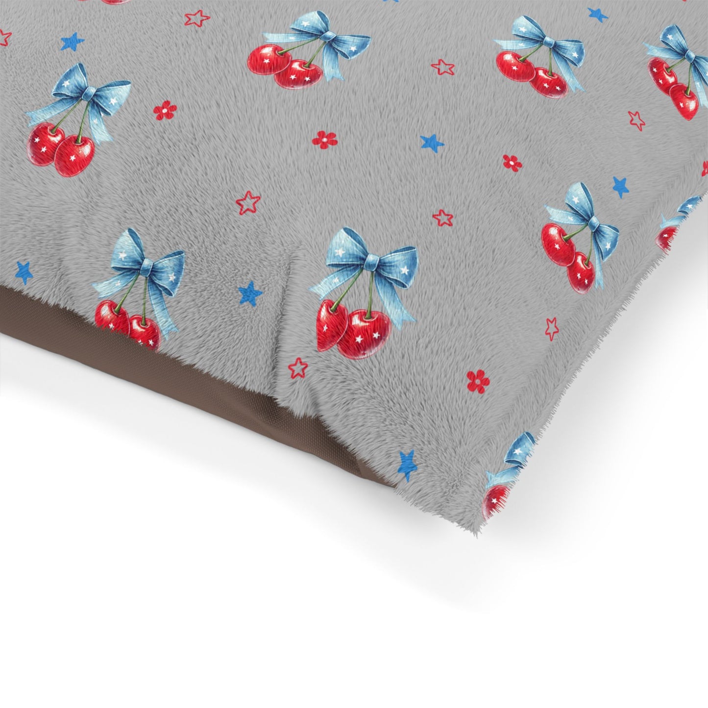 Cherry Bow Pet Bed — Soft Plush Dog & Cat Cushion