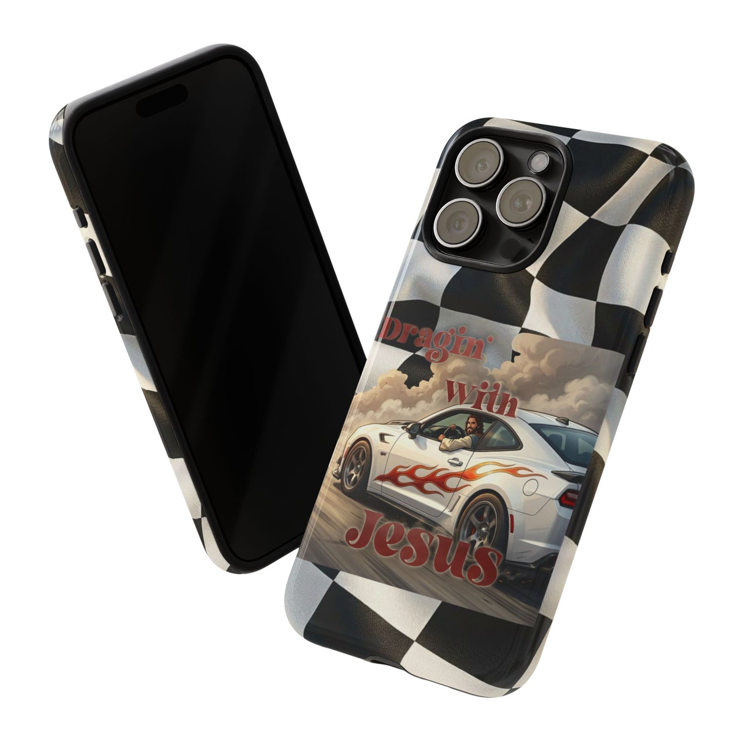 Phone Case — 'Dragin' With Jesus' Racing Checkered Design - iPhone