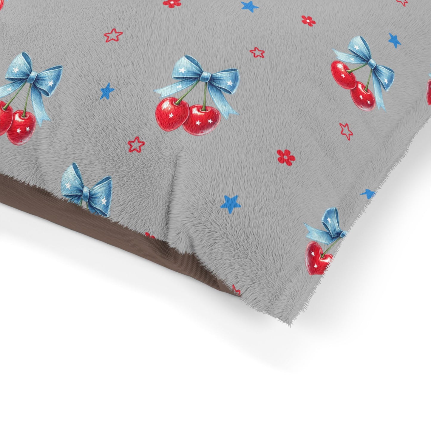 Cherry Bow Pet Bed — Soft Plush Dog & Cat Cushion