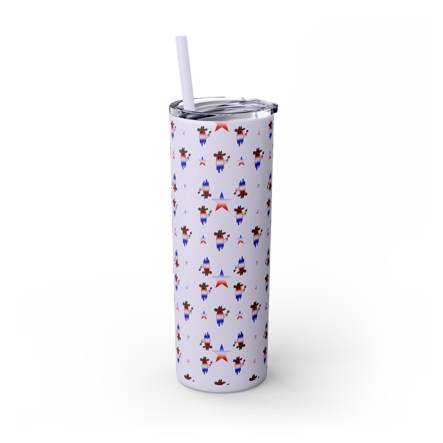 Patriotic Ghost Skinny Tumbler 20oz — Fourth of July Red White Blue Straw Cup