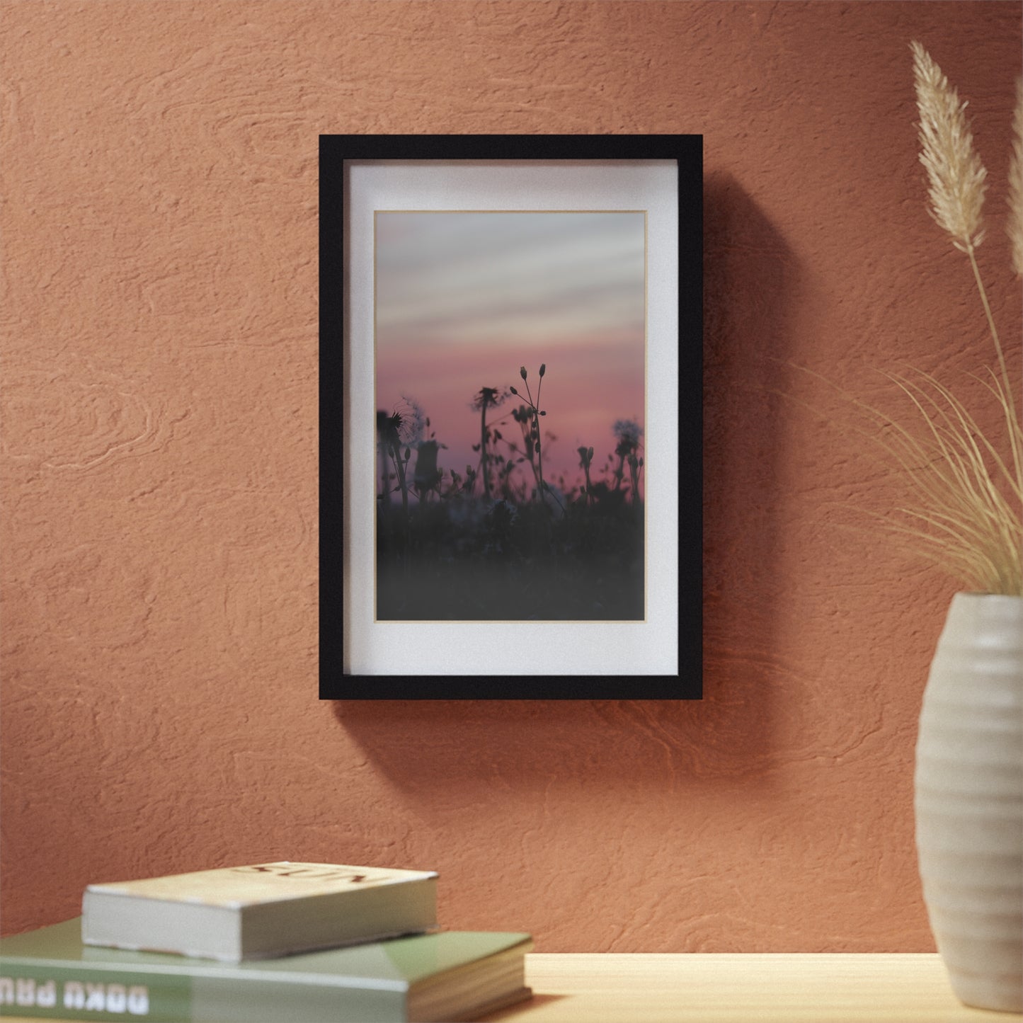 Sunset Wildflowers Framed Poster — Black Frame Wall Art