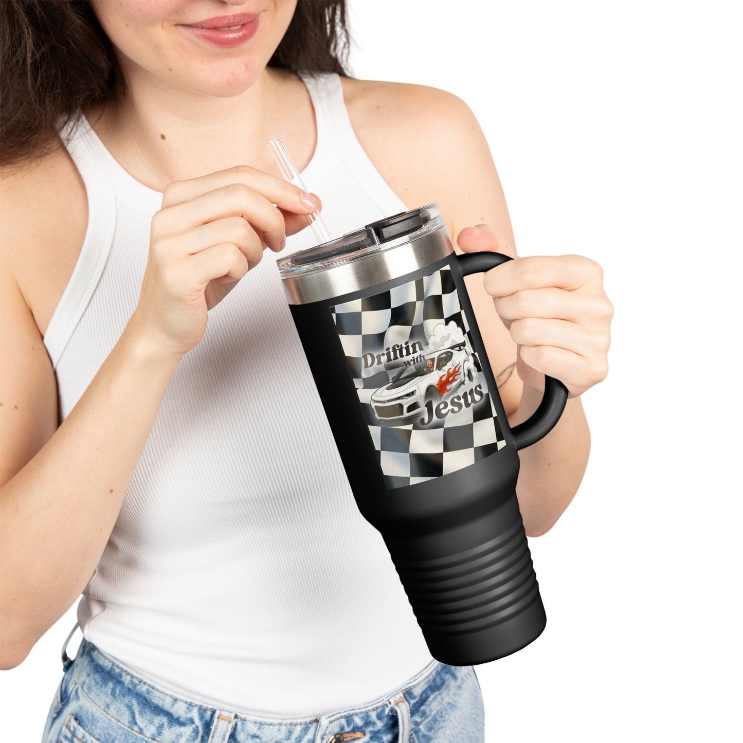 40oz Insulated Travel Mug — Racing Checkered Flag Design