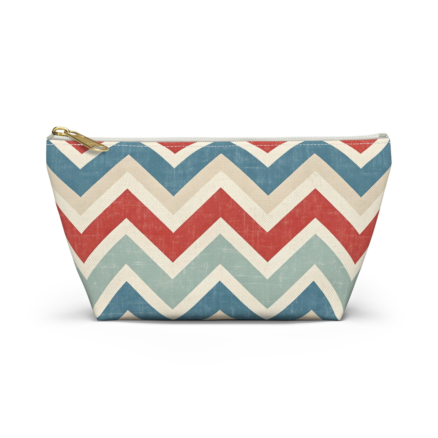 Chevron Accessory Pouch (T-Bottom) – Vintage Red, Blue & Cream Cosmetic Bag