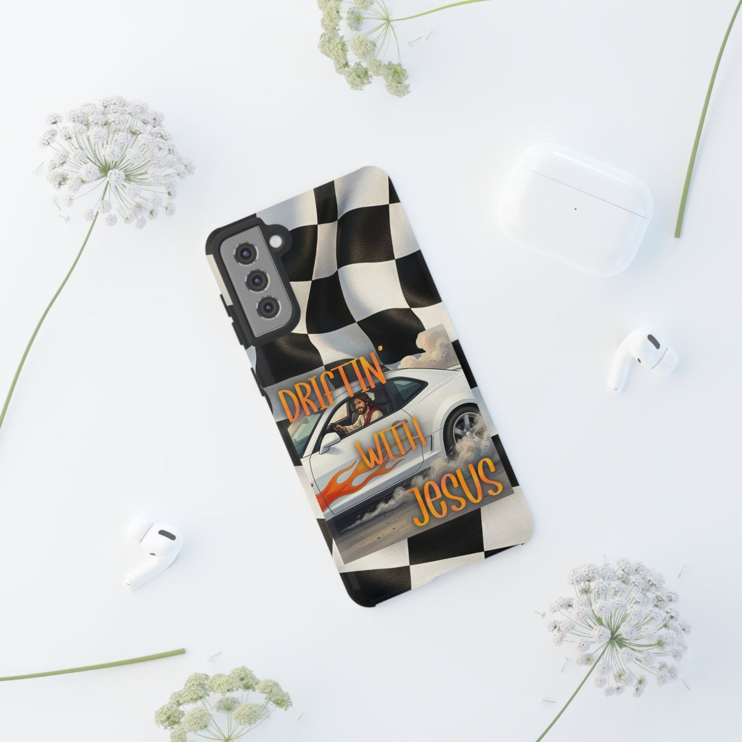 Phone Case — "Driftin' With Jesus" Racing Crosscheck Design - Samsung/ Google phones