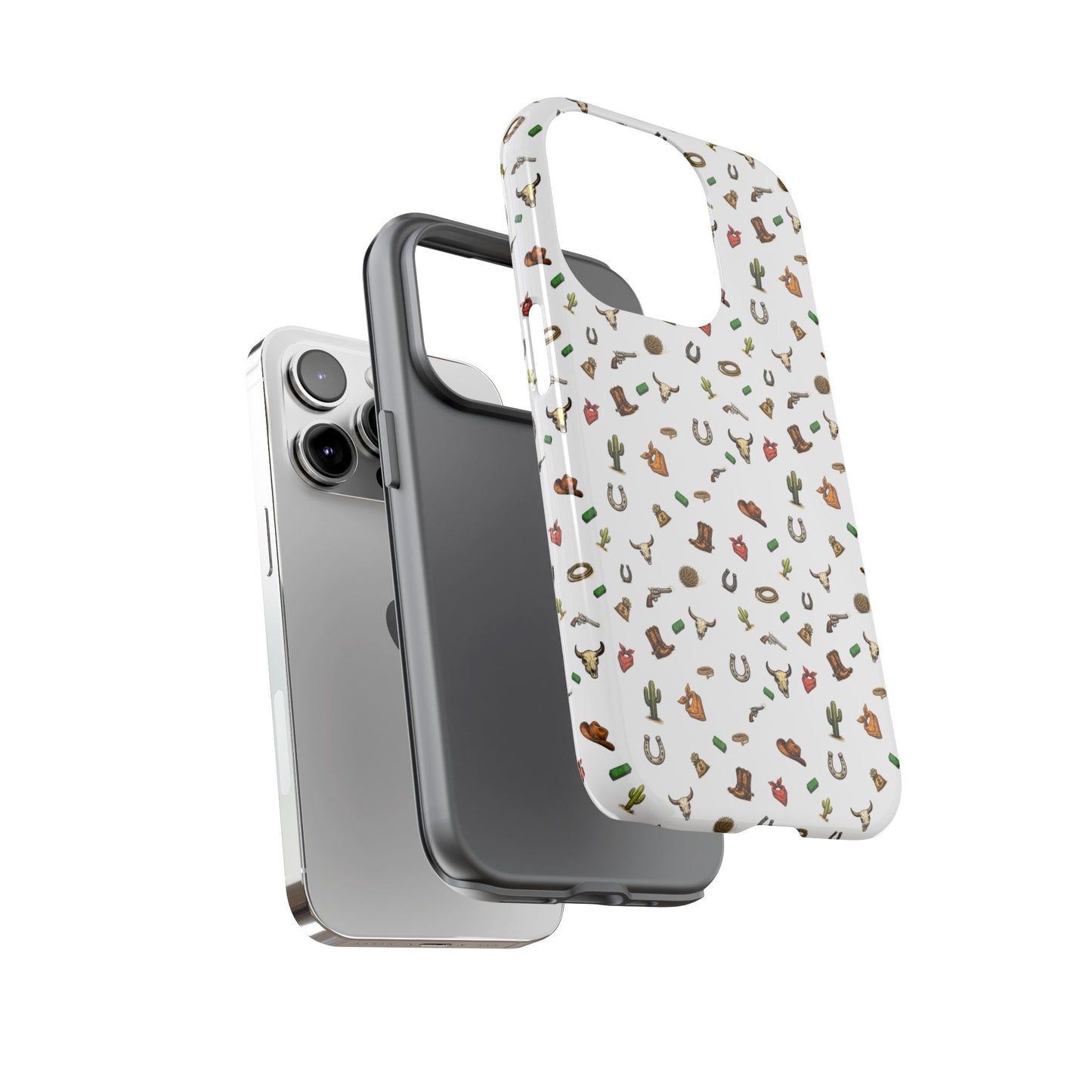 Western Cowboy Pattern Phone Case — Rodeo Hat, Horseshoe & Cactus Tough Case