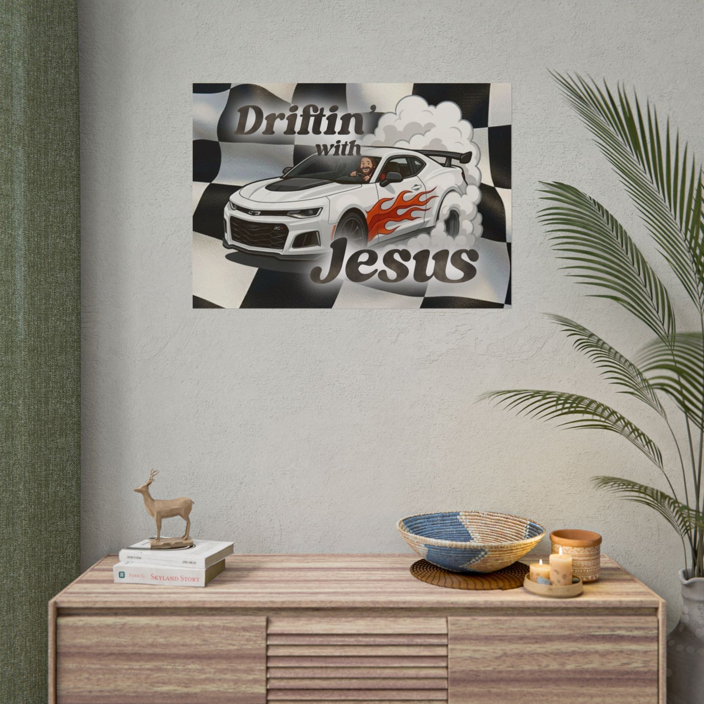Rolled Poster — "Driftin' with Jesus" Racing Car Wall Art