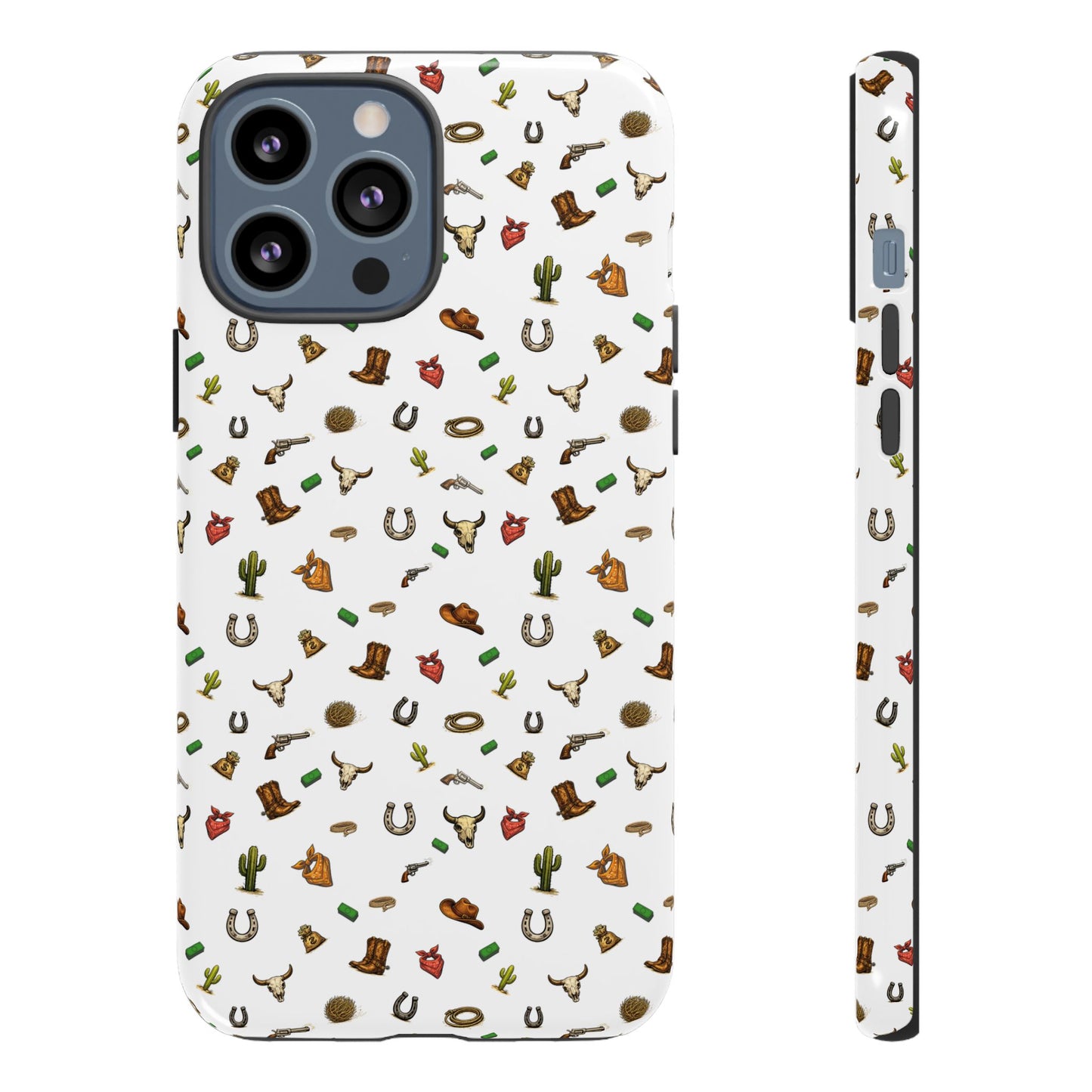 Western Cowboy Pattern Phone Case — Rodeo Hat, Horseshoe & Cactus Tough Case