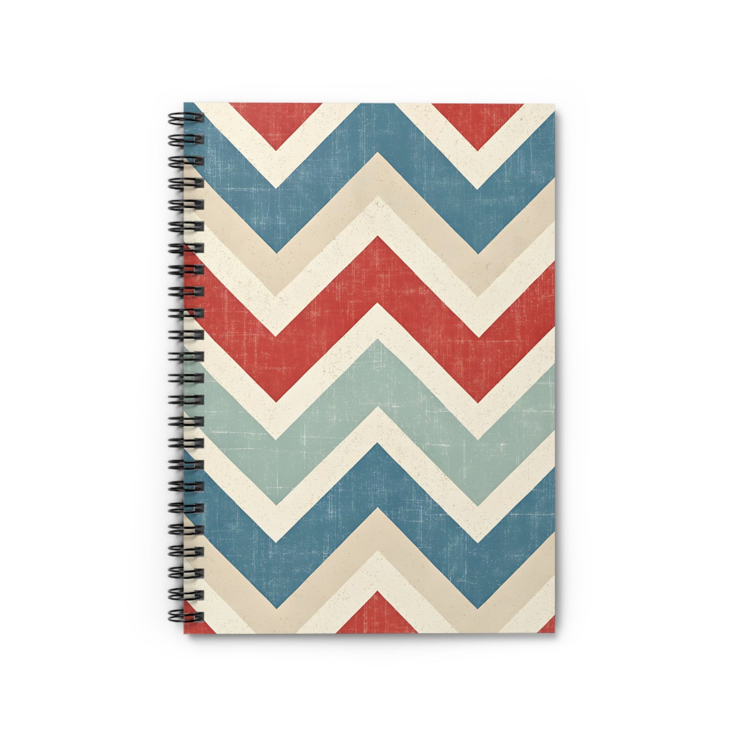Retro Chevron Spiral Notebook — Vintage Red, Blue & Teal Ruled Journal