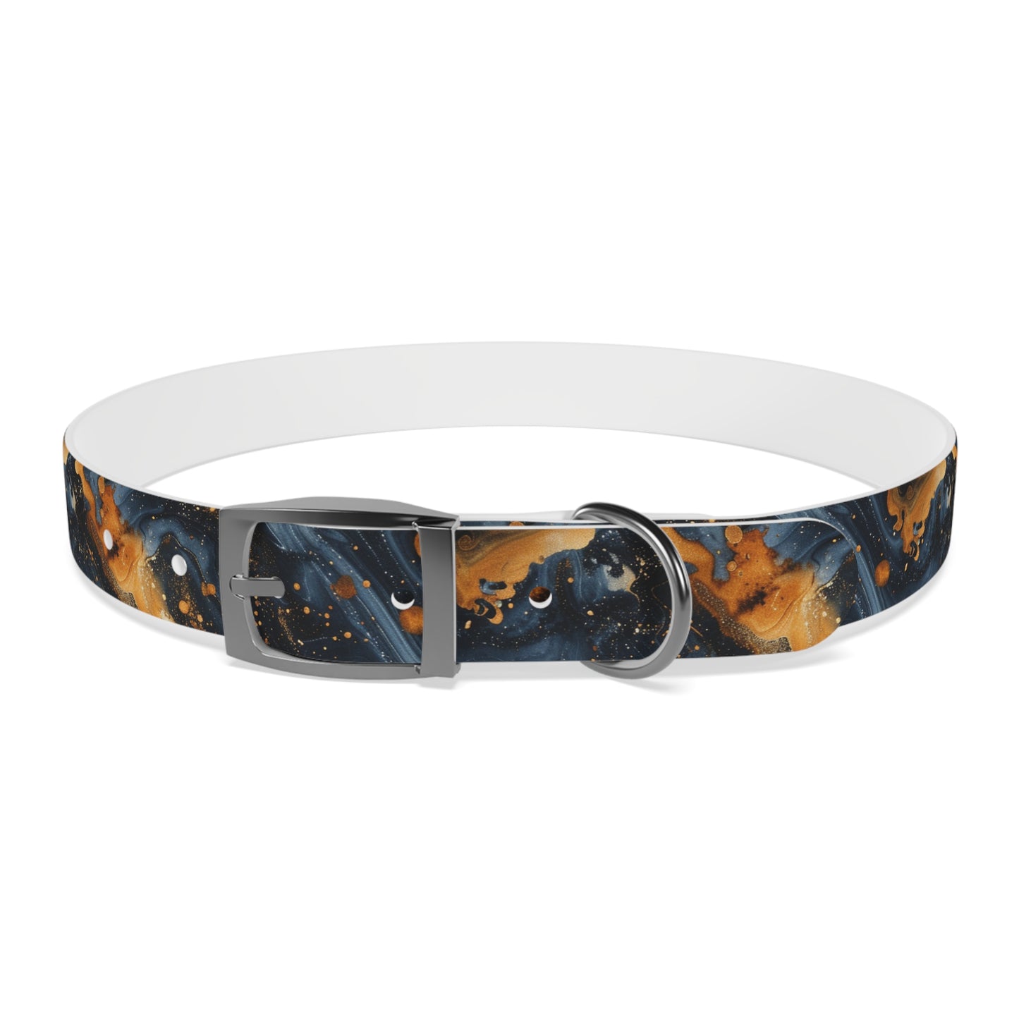 Celestial Marbled Dog Collar — Black & Gold Abstract Galaxy Pattern