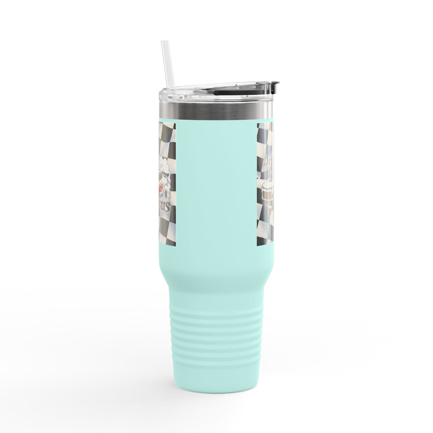 40oz Insulated Travel Mug — Racing Checkered Flag Design