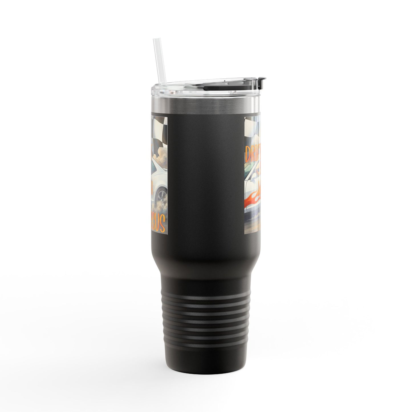 40oz Insulated Travel Mug — Vintage Race Car on Checkered Flag