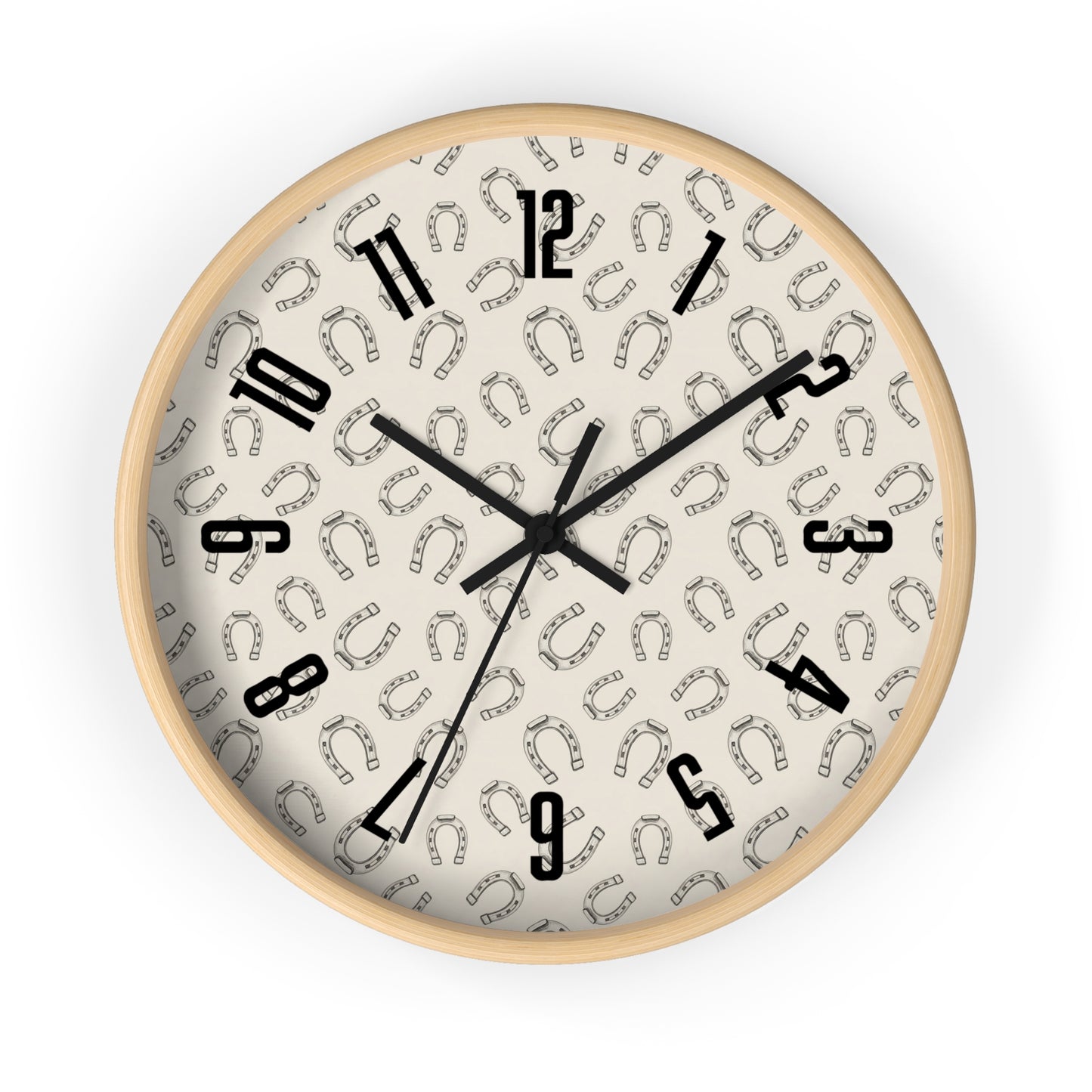 Horseshoe Pattern Wall Clock — Rustic Farmhouse Timepiece for Equestrian Lovers