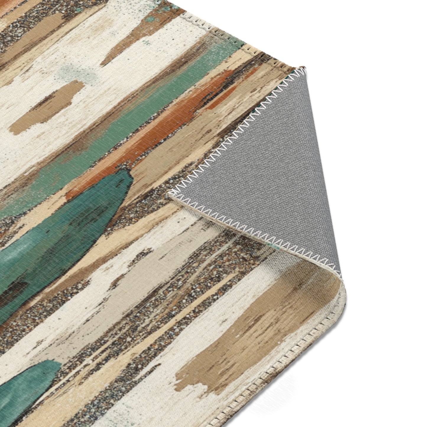 Boho Teal & Rust Brushstroke Area Rug