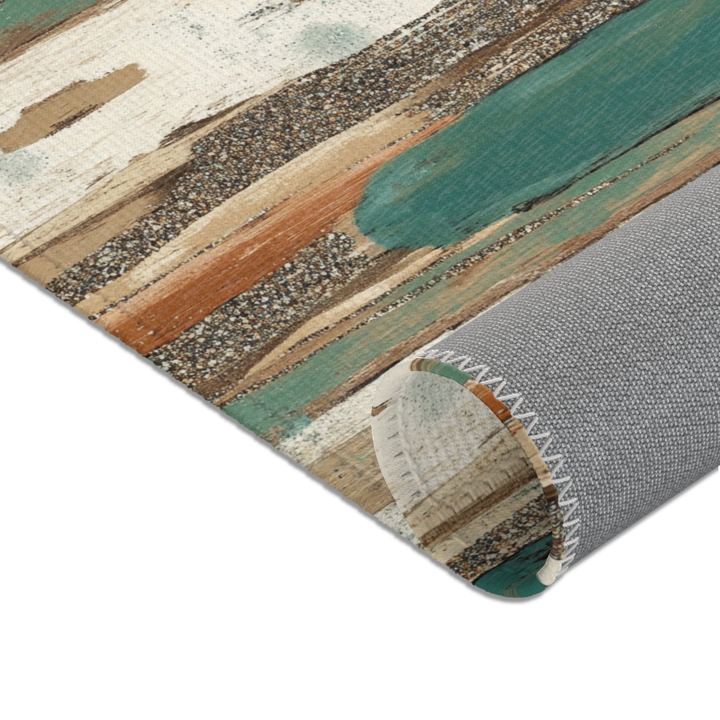 Boho Teal & Rust Brushstroke Area Rug