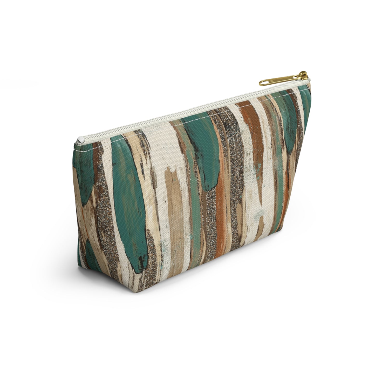 Abstract Teal & Earthtone Accessory Pouch — T-Bottom Cosmetic Bag
