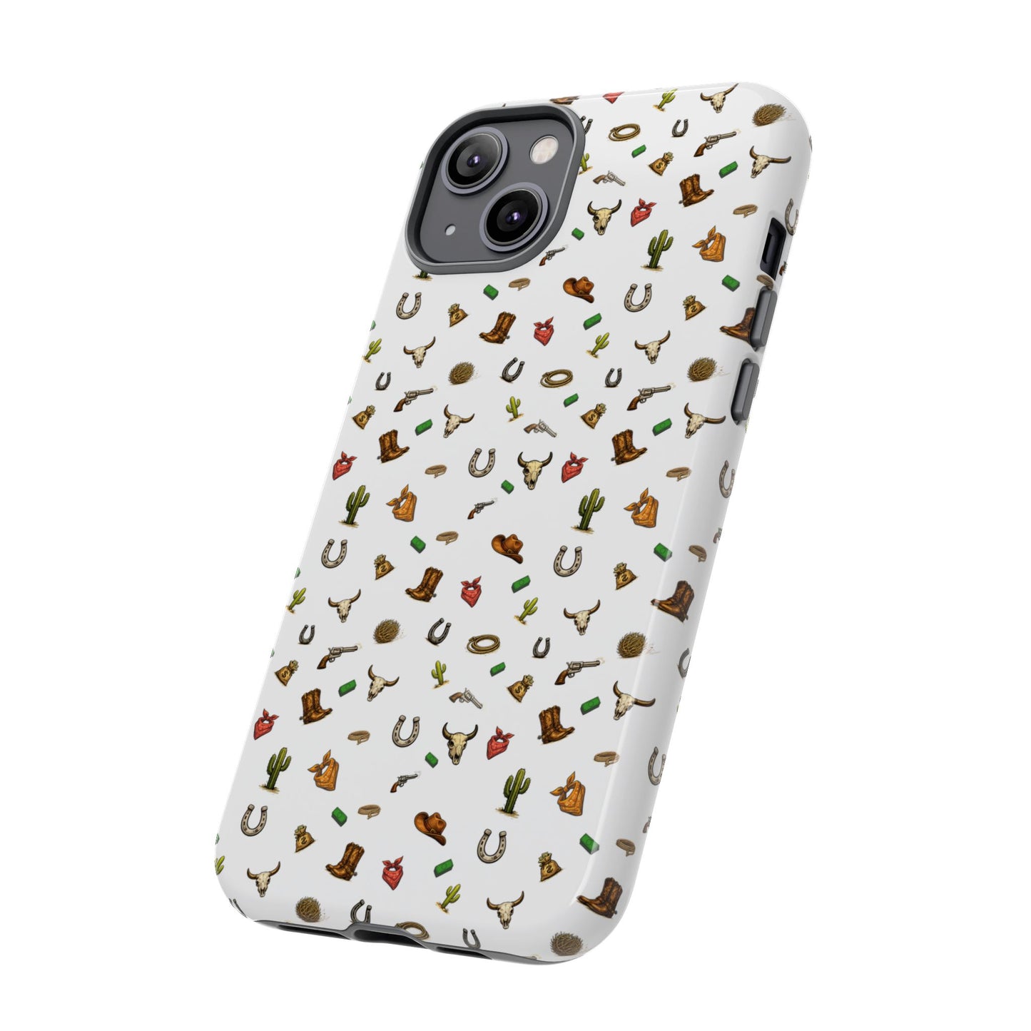Western Cowboy Pattern Phone Case — Rodeo Hat, Horseshoe & Cactus Tough Case