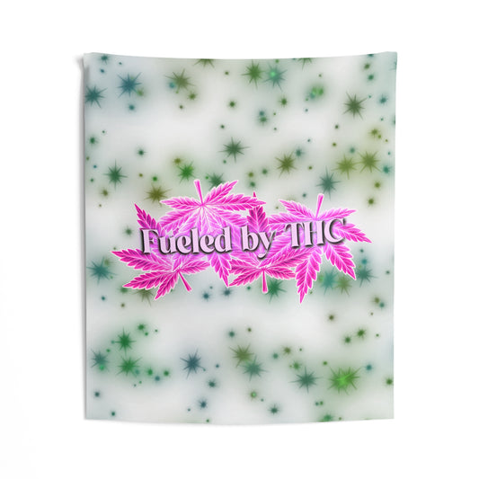 Tapestry - "Fueled by THC" Pink Cannabis Leaf Wall Hanging