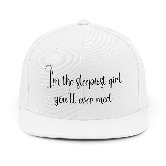 Sleepiest Girl Snapback Hat — Cute Script Slogan Cap