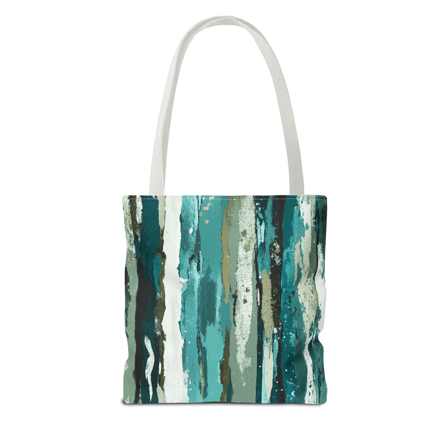Abstract Teal Stripes Tote Bag — Vertical Brushstroke Pattern