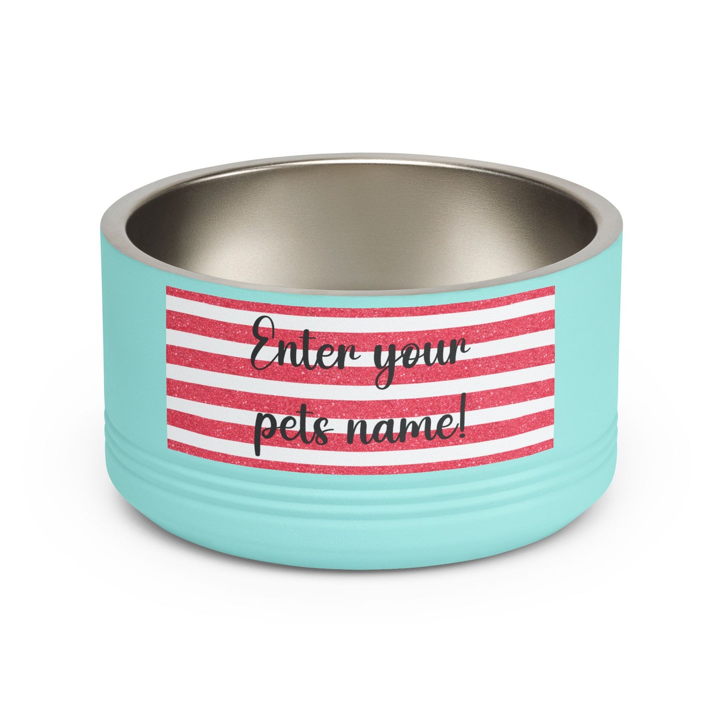 Personalized Pet Bowl - 18oz Red Striped Custom Name Dog & Cat Bowl