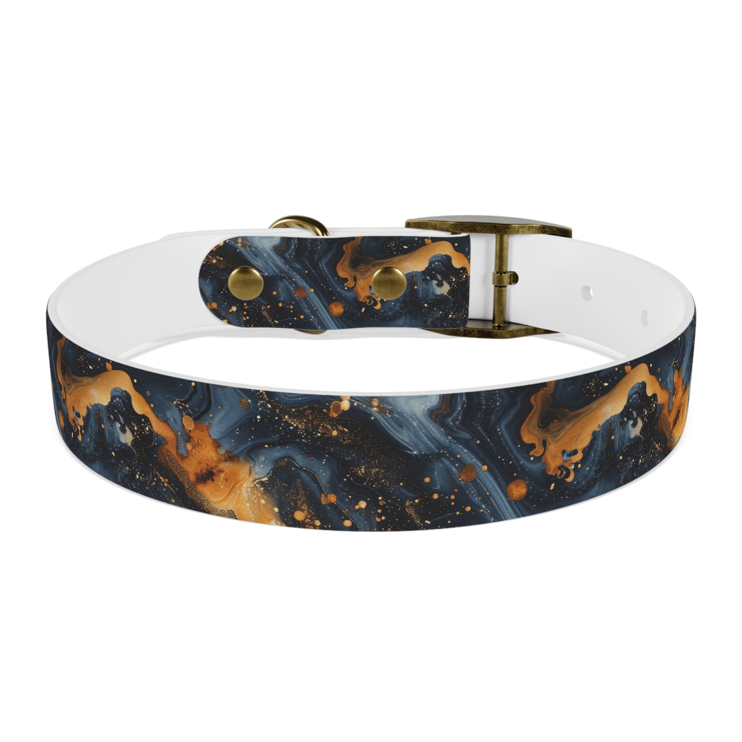 Celestial Marbled Dog Collar — Black & Gold Abstract Galaxy Pattern