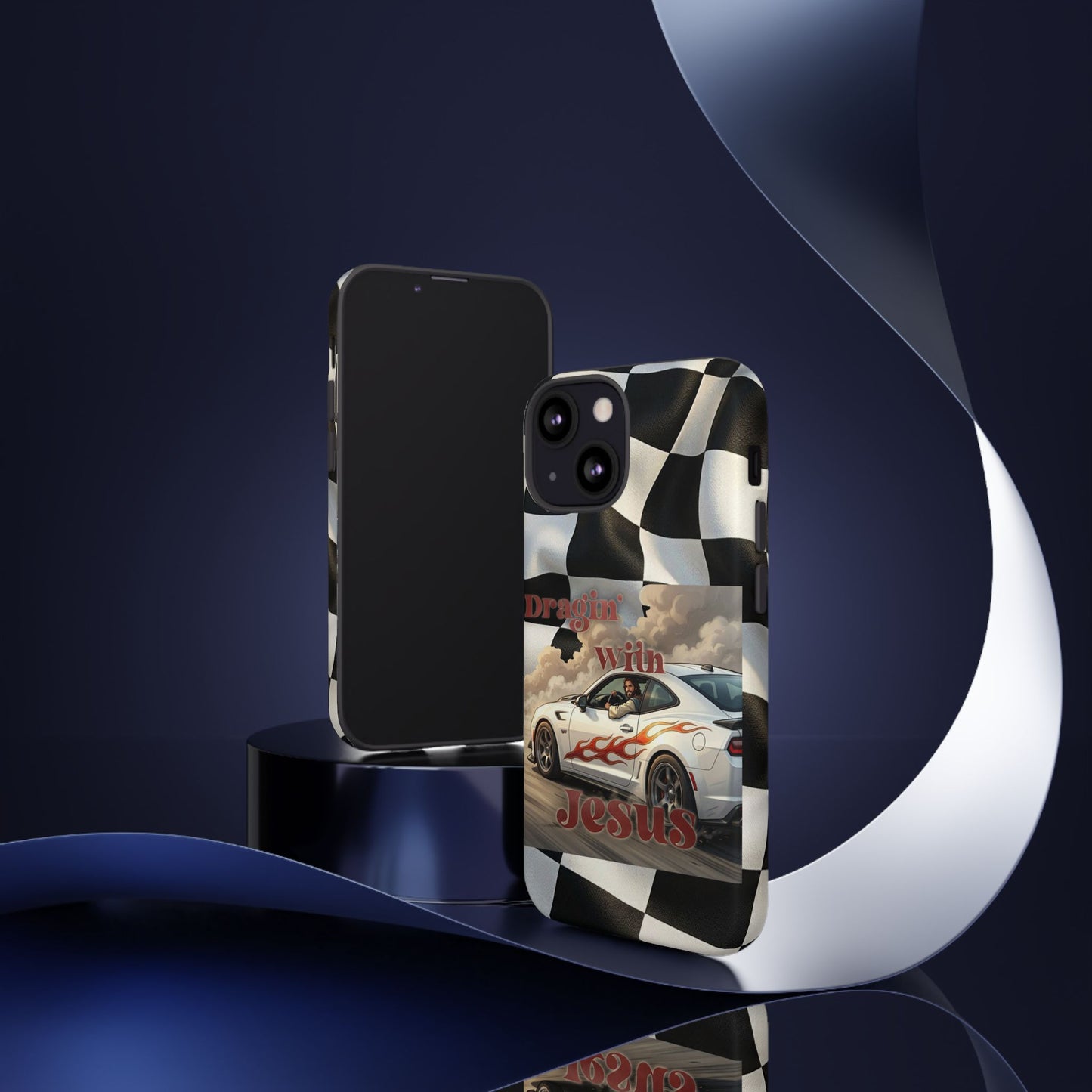 Phone Case — 'Dragin' With Jesus' Racing Checkered Design - iPhone