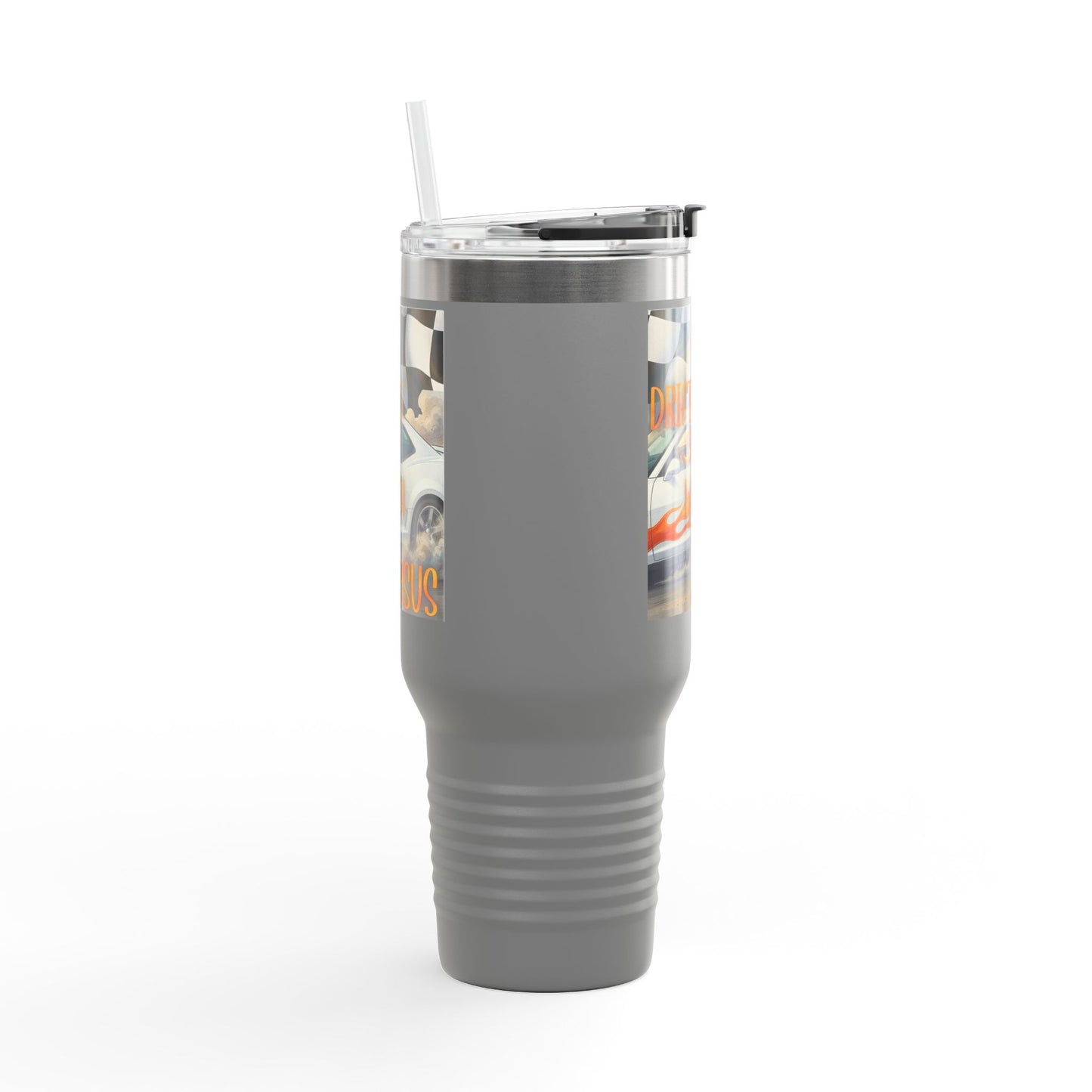 40oz Insulated Travel Mug — Vintage Race Car on Checkered Flag