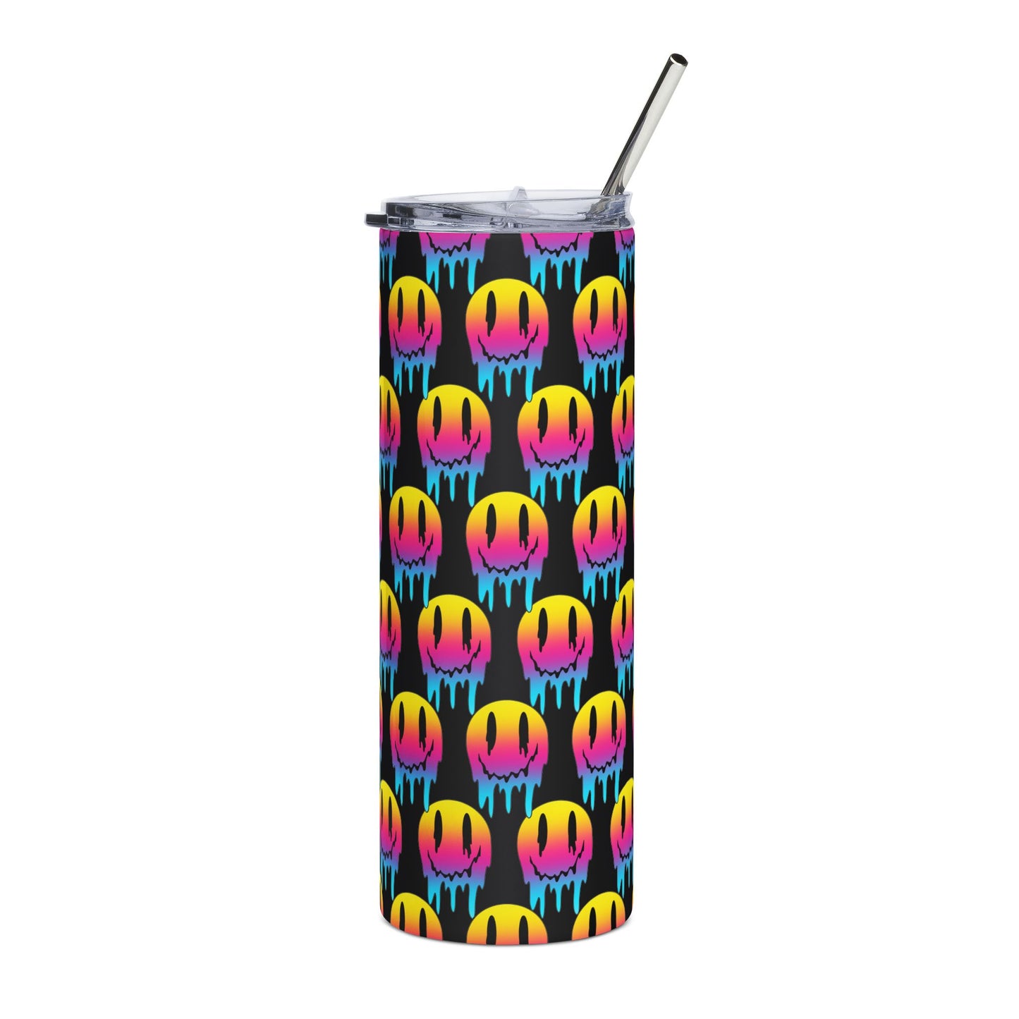 20oz Stainless Tumbler — Neon Drip Smiley Pattern, Insulated Travel Cup