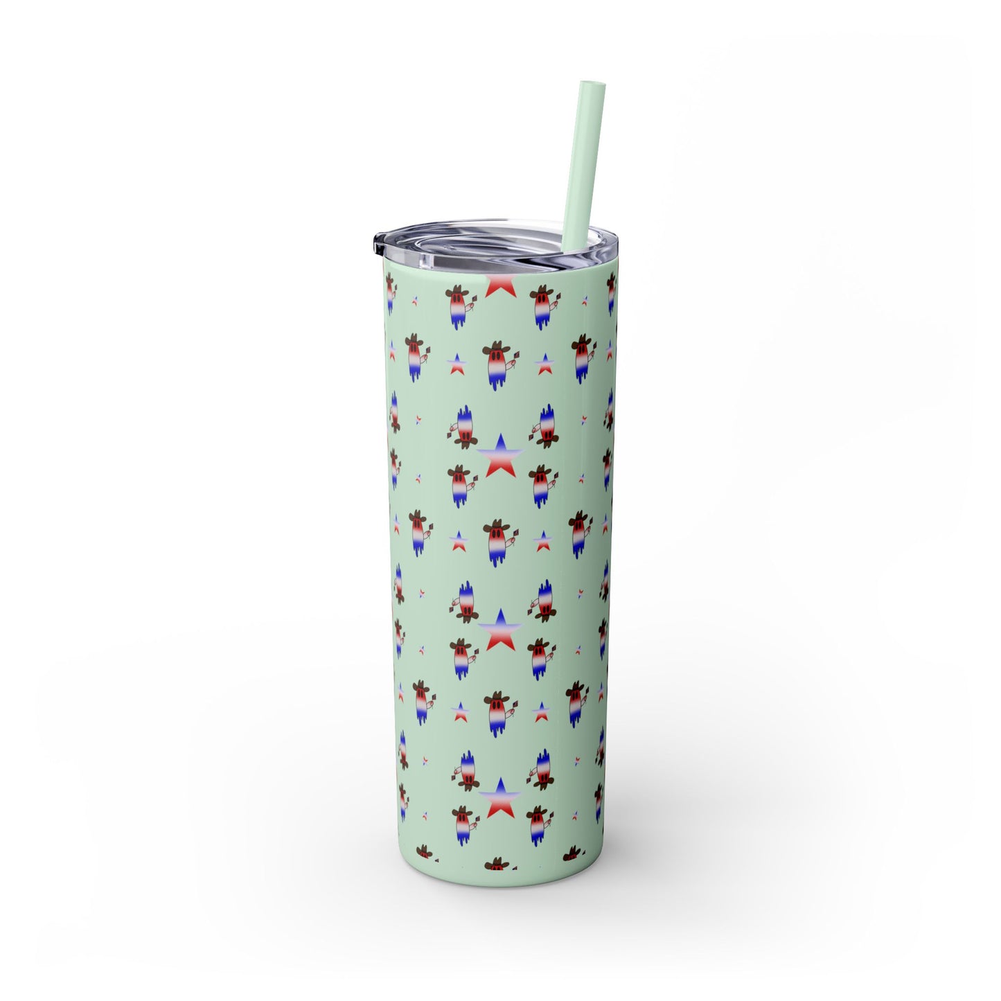 Patriotic Ghost Skinny Tumbler 20oz — Fourth of July Red White Blue Straw Cup