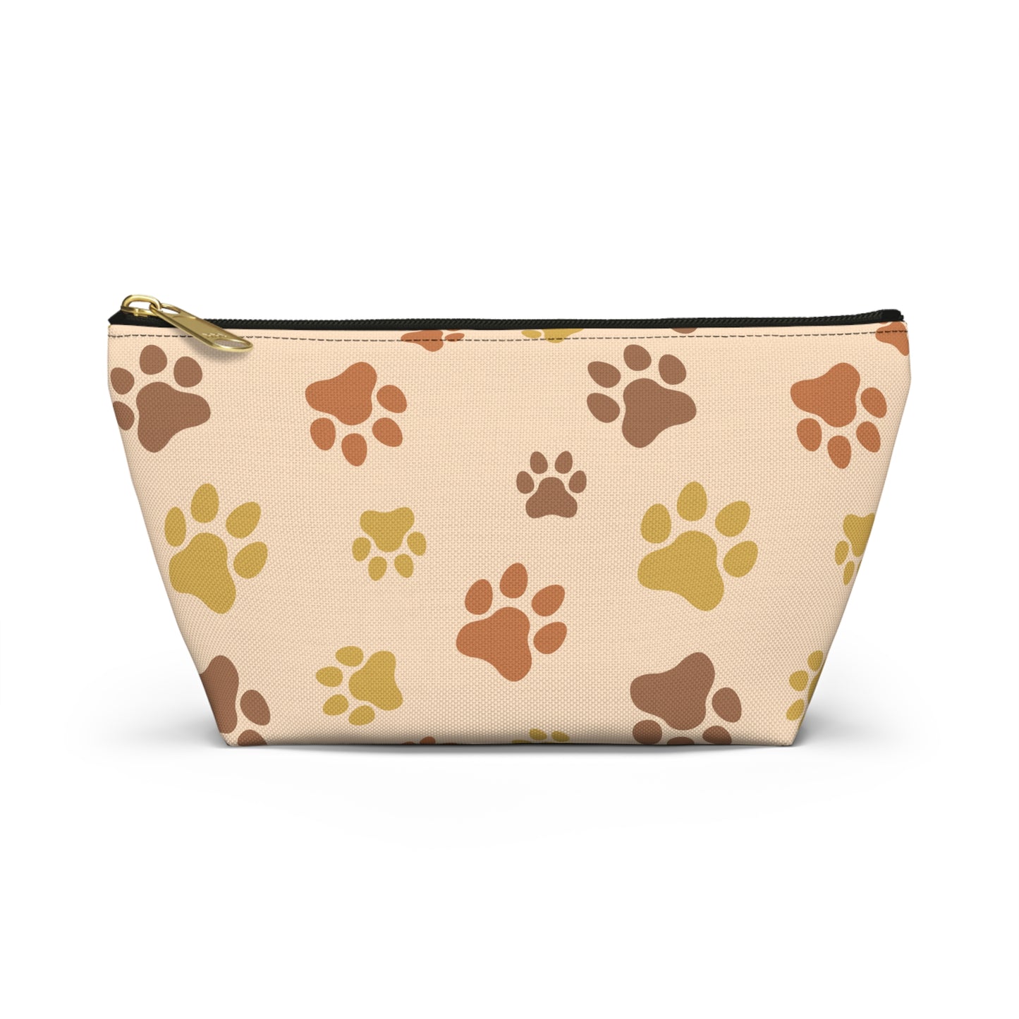 Paw Print Accessory Pouch — Beige T-Bottom Cosmetic Bag for Pet Lovers