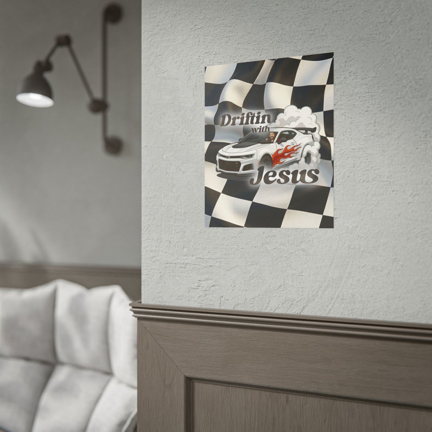 Rolled Poster — "Driftin' with Jesus" Racing Car Wall Art