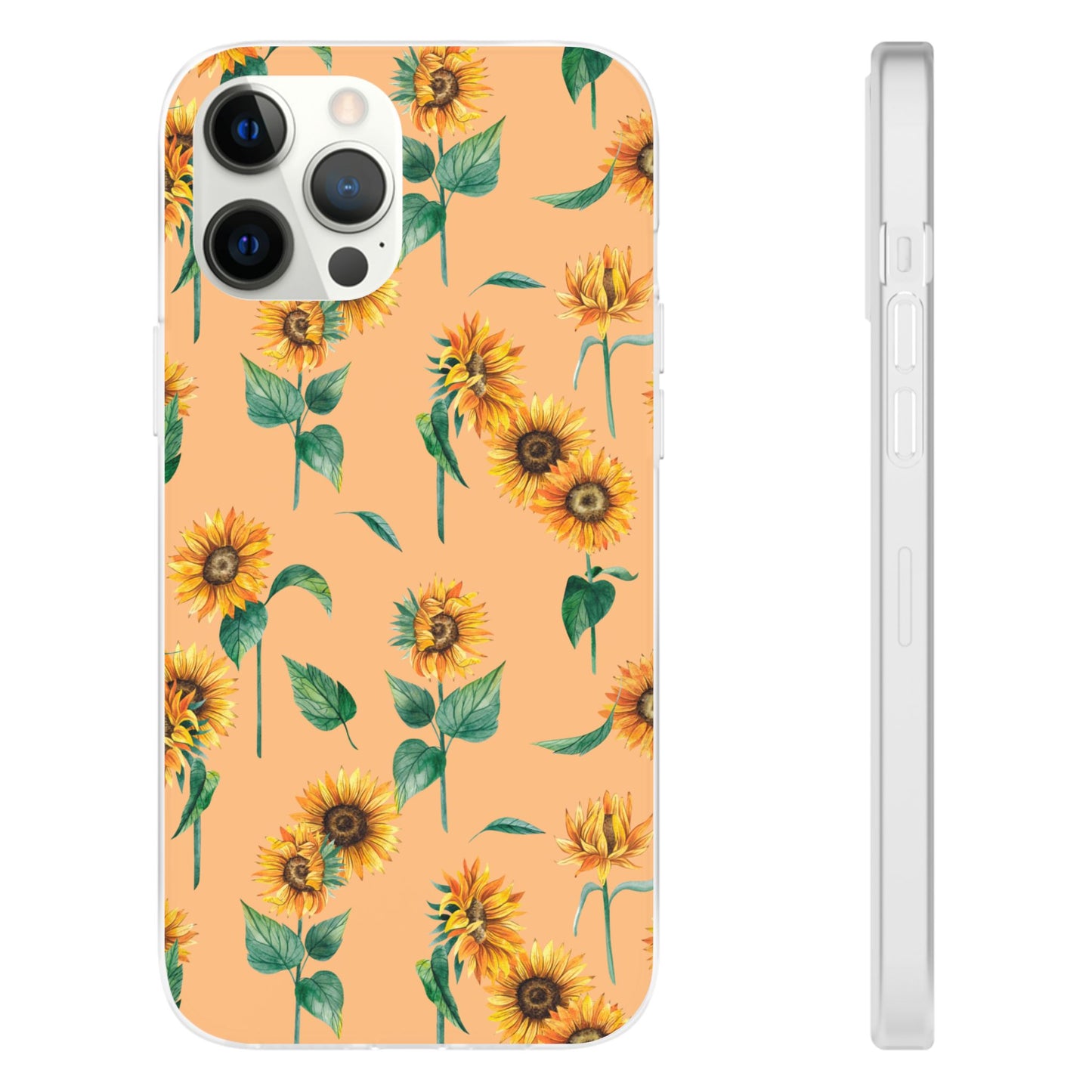 Sunflower Pattern Flexi Case — Floral Phone Case on Peach Background