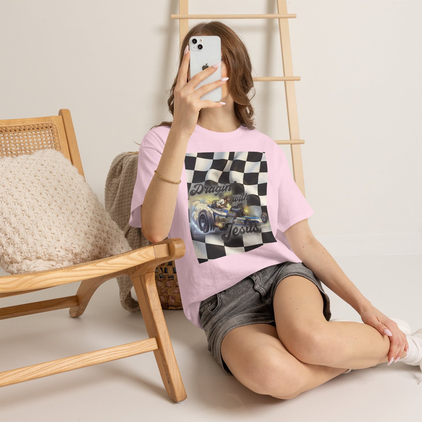Racing Faith Tee – "Draggin' for Jesus" Checkered Flag Racing T-Shirt