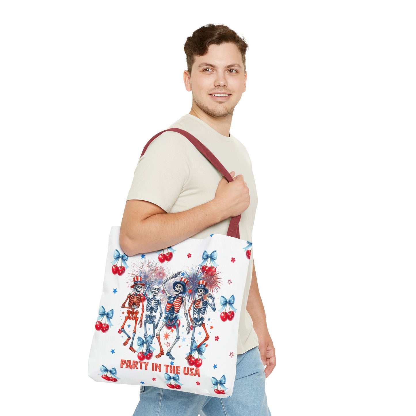 Patriotic Skeletons Tote Bag — "Party in the USA" 4th of July All-Over Print