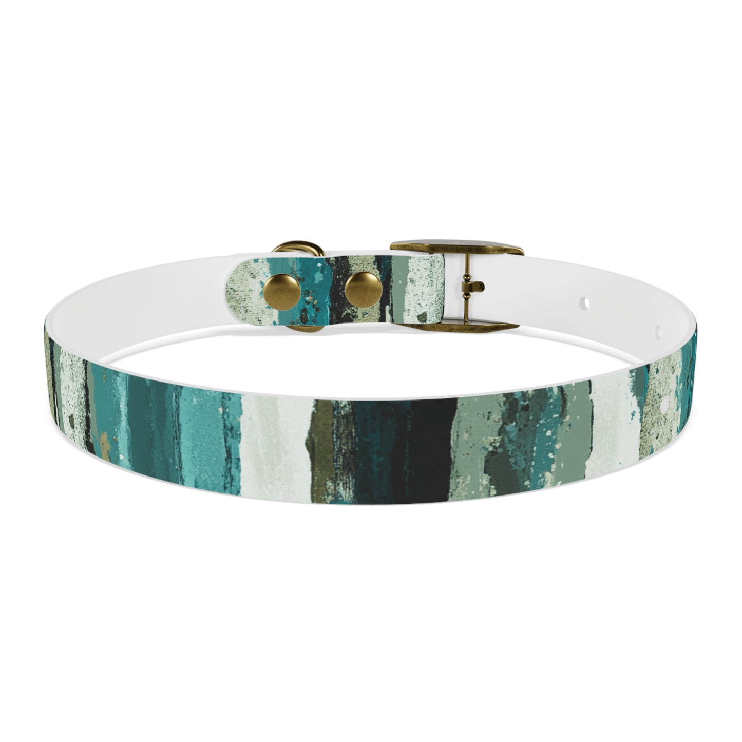 Teal Striped Abstract Dog Collar — Watercolor Brushstroke Pattern