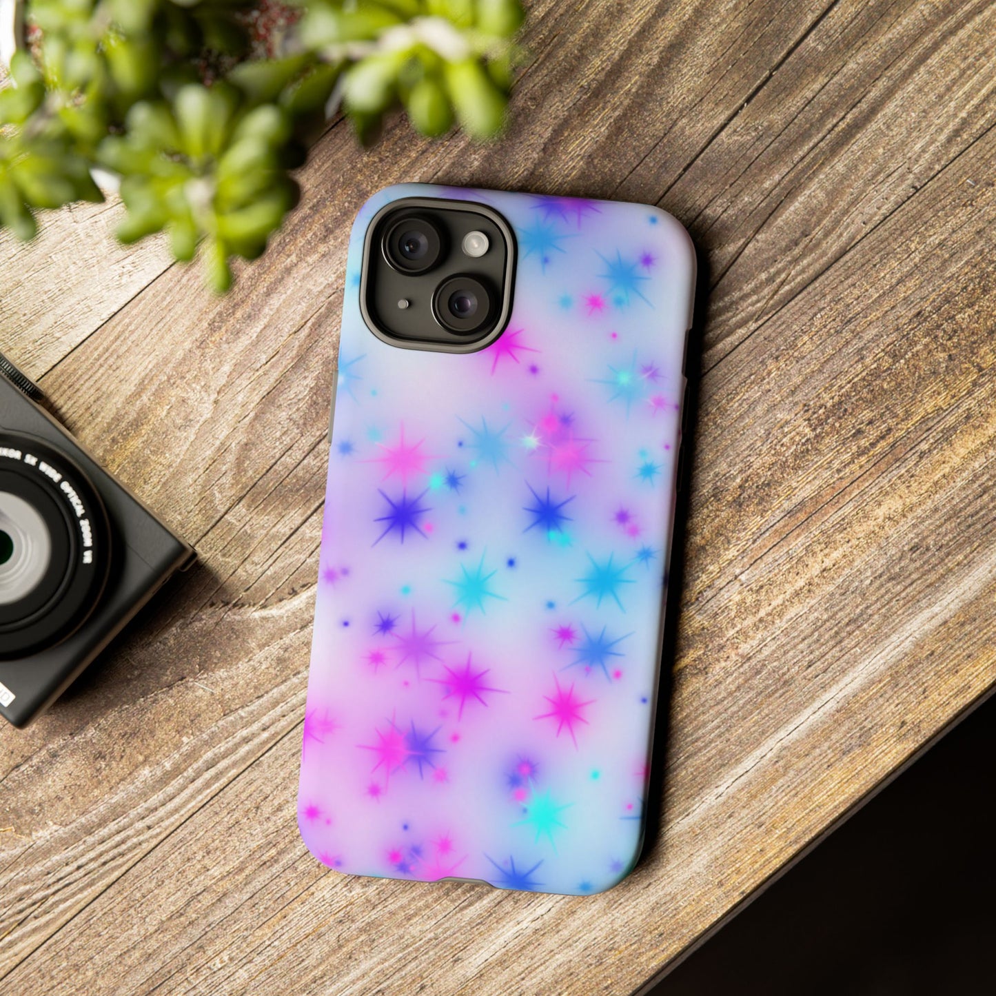 Galaxy Starburst Tough Phone Case — Pastel Pink & Blue Sparkle Protective Cover