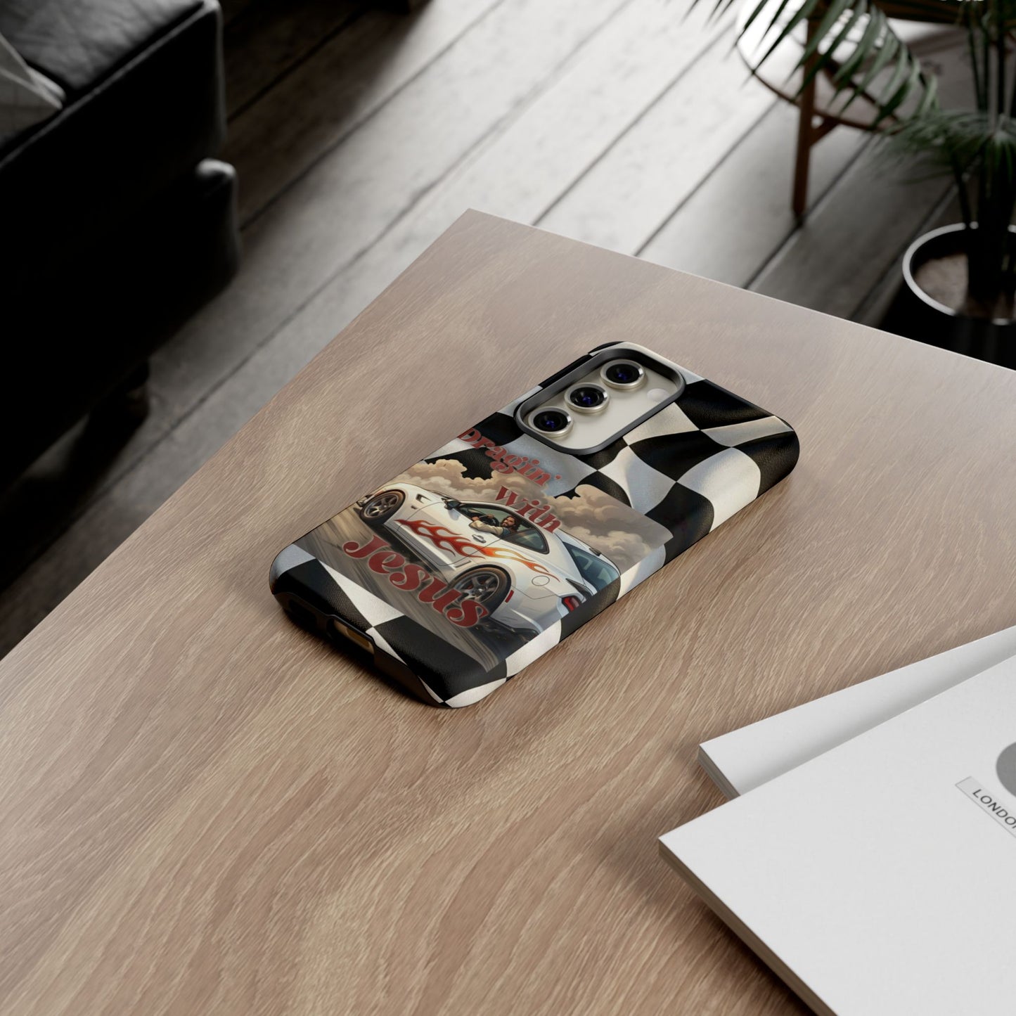 Phone Case — "Dragin' With Jesus" Racing Checkered flag - Samsung / Google phones