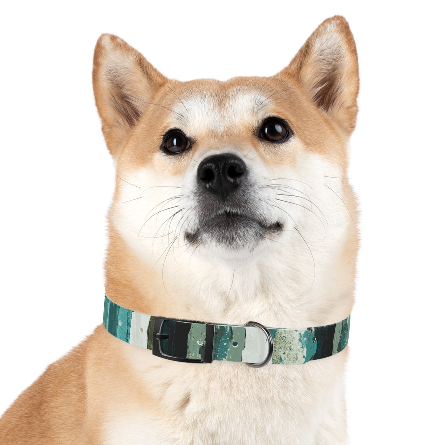 Teal Striped Abstract Dog Collar — Watercolor Brushstroke Pattern