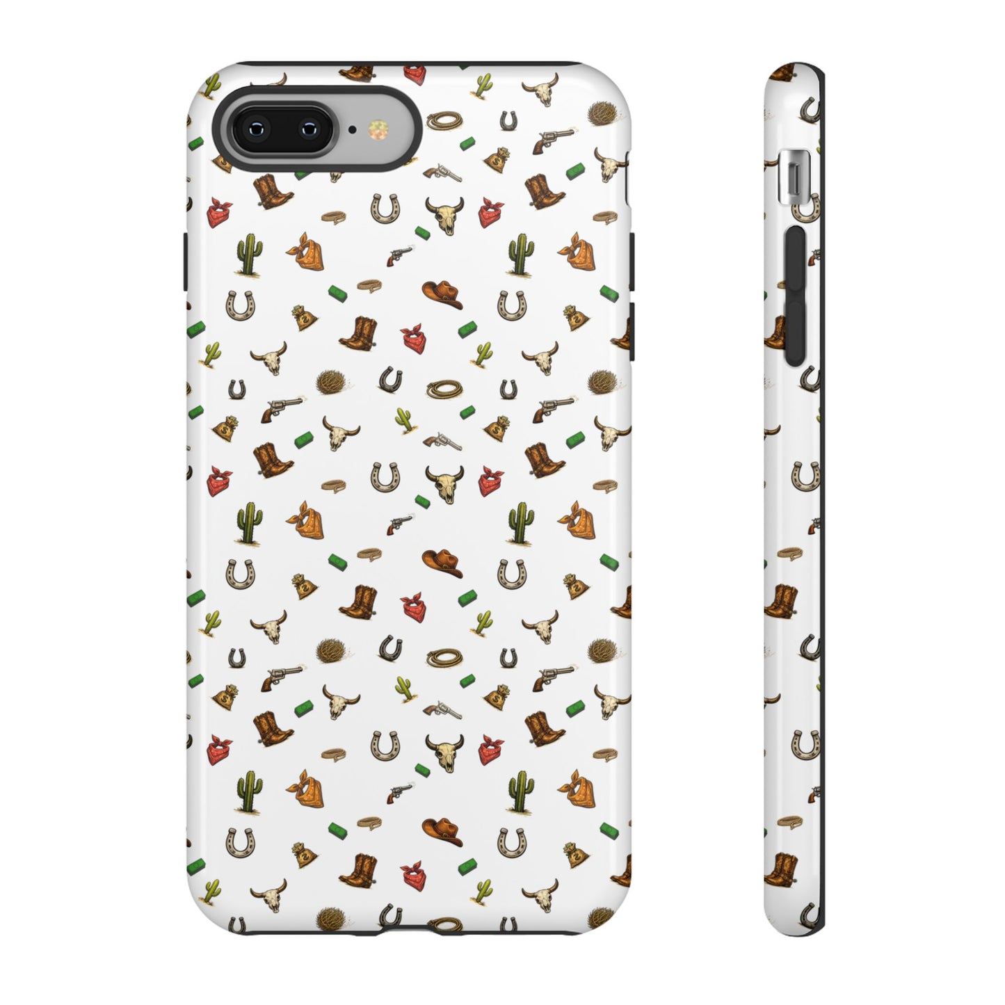 Western Cowboy Pattern Phone Case — Rodeo Hat, Horseshoe & Cactus Tough Case
