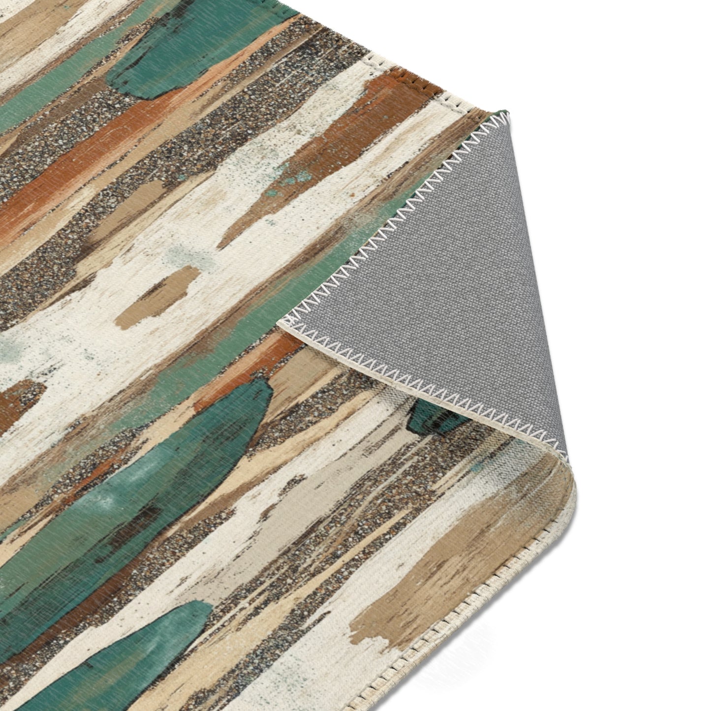 Boho Teal & Rust Brushstroke Area Rug