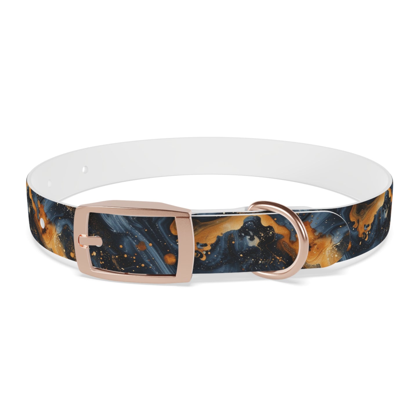 Celestial Marbled Dog Collar — Black & Gold Abstract Galaxy Pattern