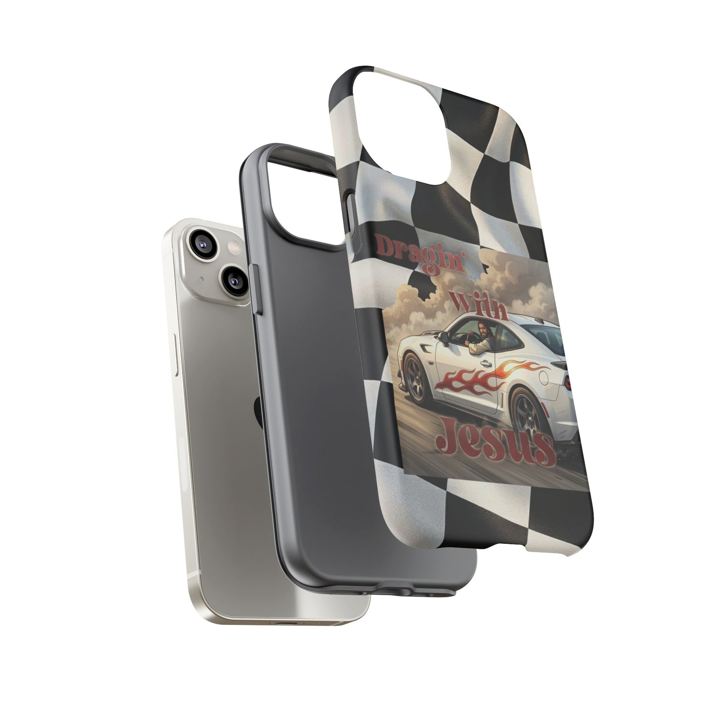 Phone Case — 'Dragin' With Jesus' Racing Checkered Design - iPhone