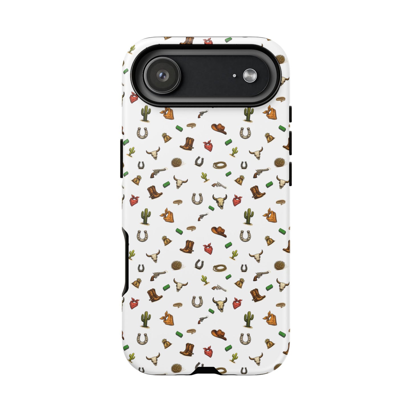 Western Cowboy Pattern Phone Case — Rodeo Hat, Horseshoe & Cactus Tough Case