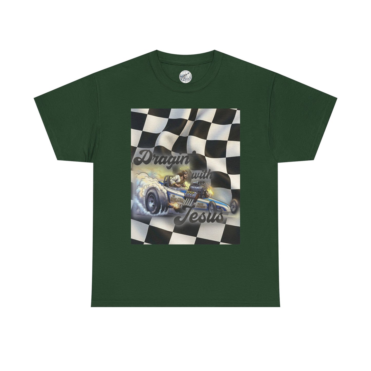 Racing Faith Tee – "Draggin' for Jesus" Checkered Flag Racing T-Shirt
