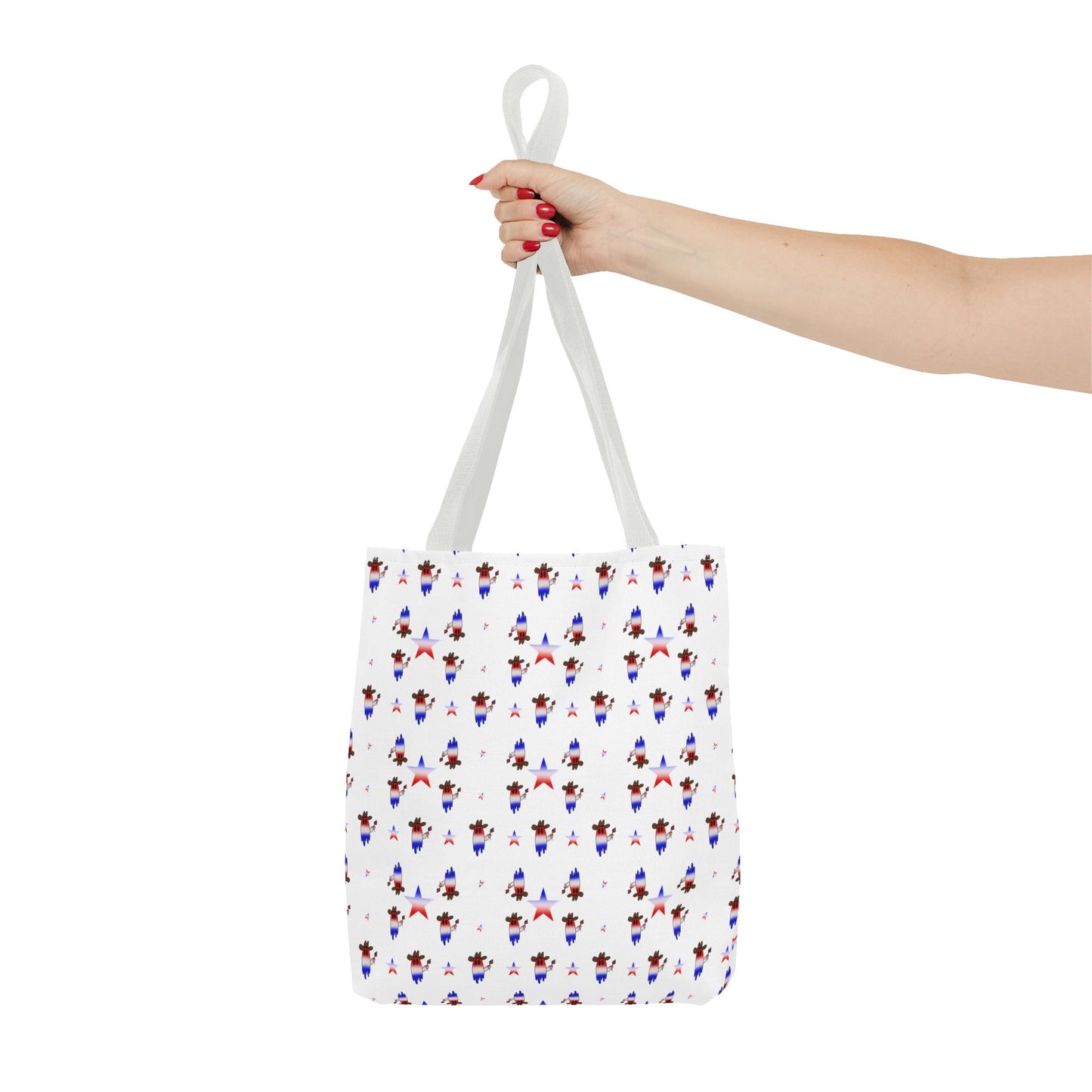 Patriotic Ghost Pattern Tote Bag – Red White Blue All-Over Print