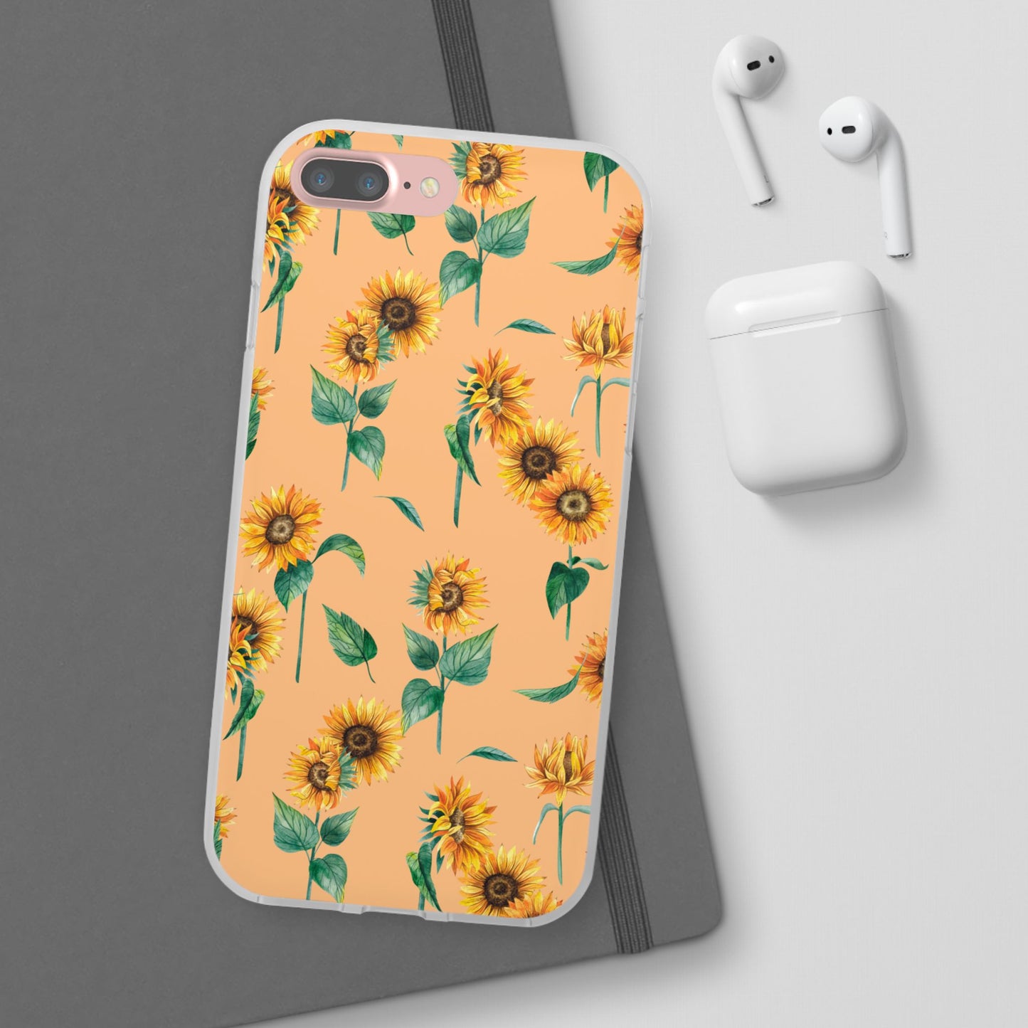 Sunflower Pattern Flexi Case — Floral Phone Case on Peach Background