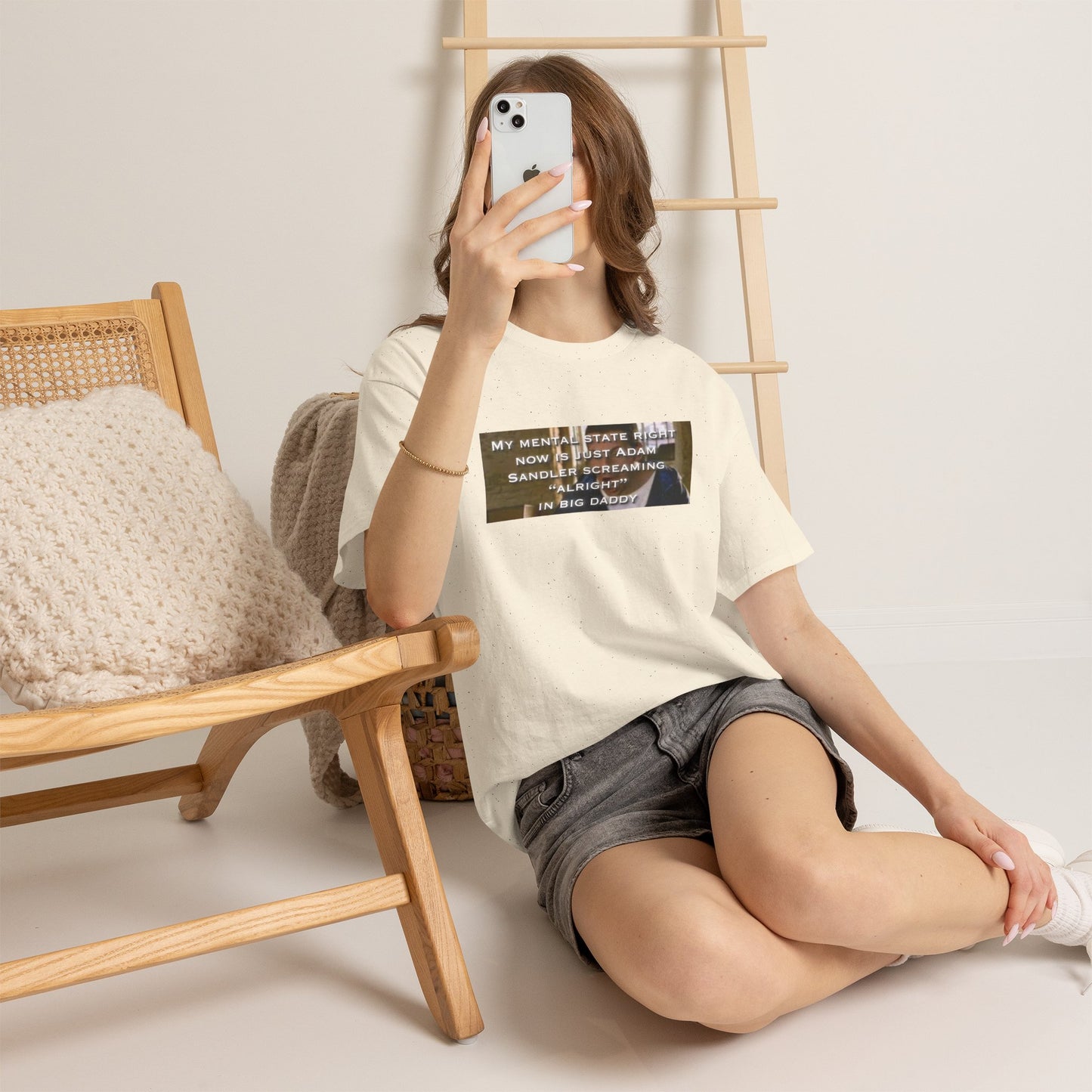 Adam Sandler Meme T-Shirt — "My Mental State Right Now Is Adam Sandler Screaming 'Alright' In big Daddy"