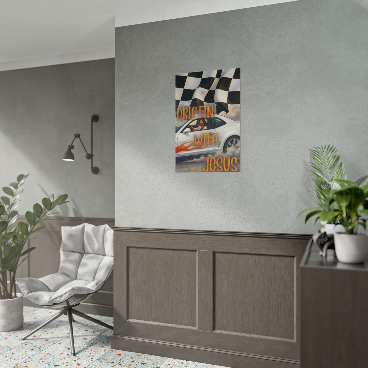 Driftin' With Jesus Poster — Christian Car Racing Wall Art
