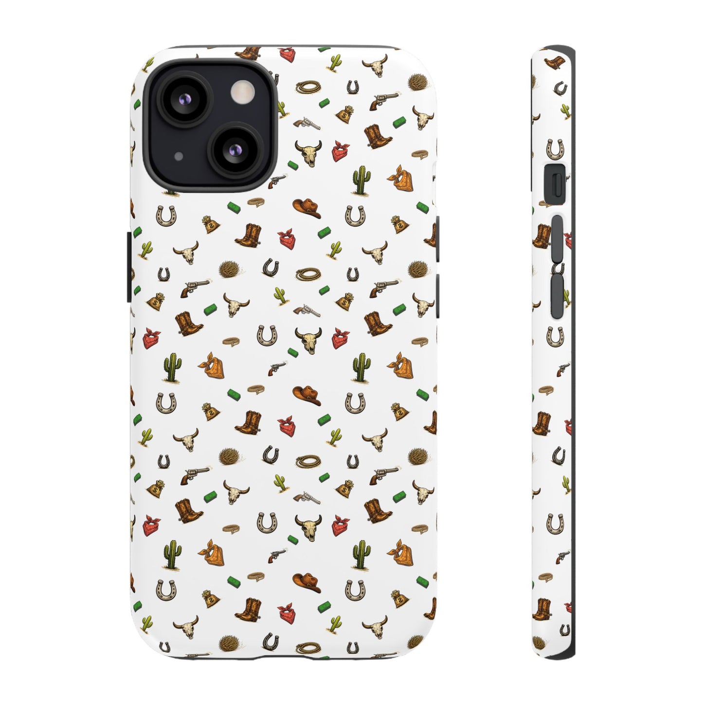 Western Cowboy Pattern Phone Case — Rodeo Hat, Horseshoe & Cactus Tough Case