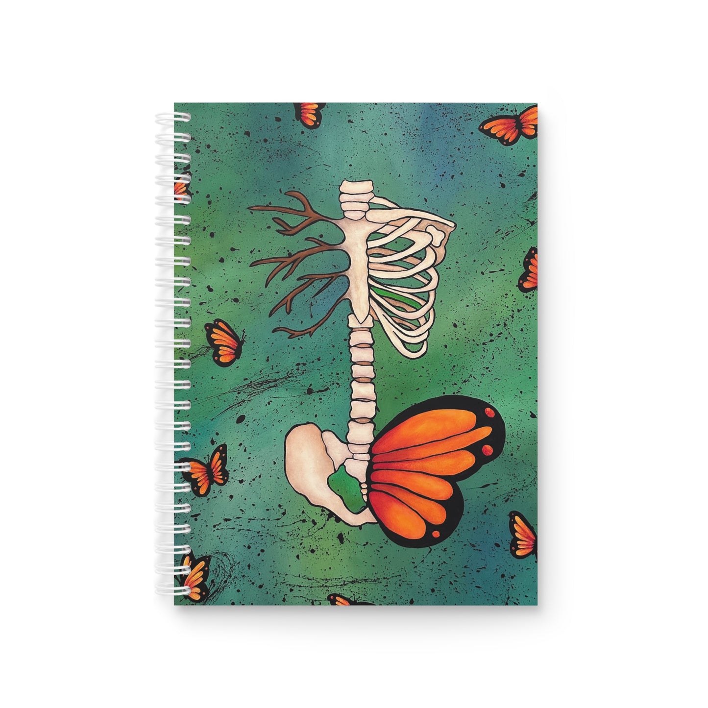 Skeleton Ribcage with Monarch Butterfly Spiral Notebook — Gothic Botanical Journal